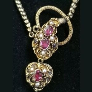 Antique Gold Snake Heart Locket Necklace 1800's